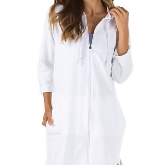 Speedo Women's Hooded Aquatic Swim Robe and Cover-Up/Full Front Zip WHITE MEDIUM - Picture 1 of 12